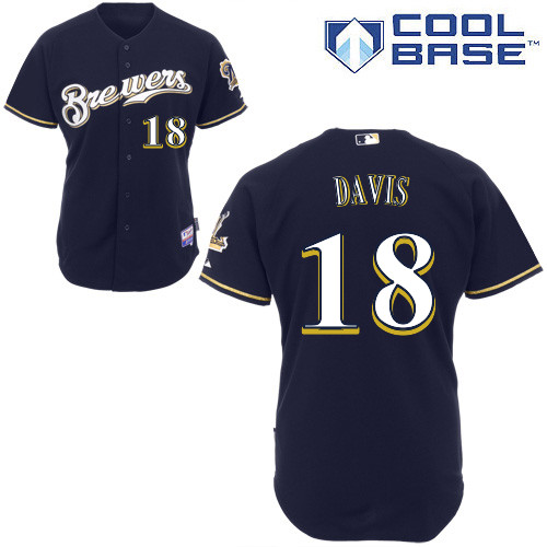 Khris Davis #18 MLB Jersey-Milwaukee Brewers Men's Authentic Alternate Navy Cool Base Baseball Jersey
